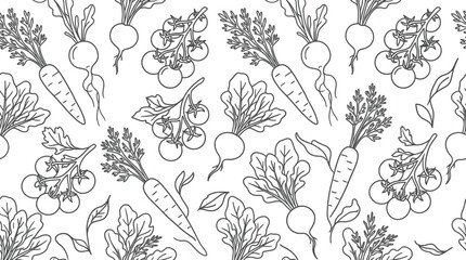 Fototapeta premium Hand-drawn vegetable pattern, isolated on white