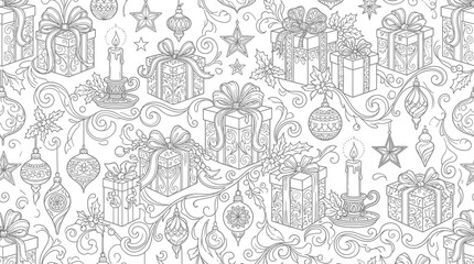 Naklejka premium Holiday Gift Boxes and Ornaments Pattern