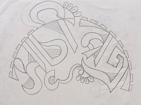 Abstract hand drawn pencil sketch with geometric shapes