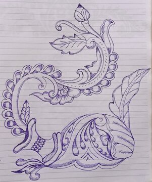 Decorative floral scroll drawing with vintage style