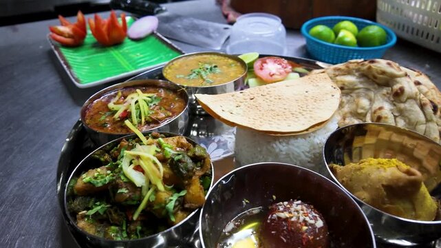Traditional Indian Thali Platter with Curry Dal and Naan