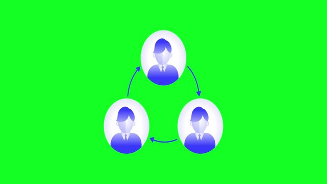 Animated Team Communication Cycle Icon Rotating on Green Screen Background for Workflow and Social Networking Concepts