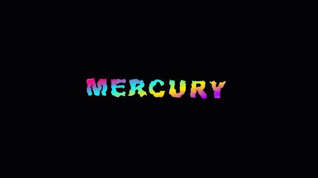 Mercury Text Logo with Rainbow Gradient Animation on Black Background. Colorful Digital Typography Motion. and Glowing