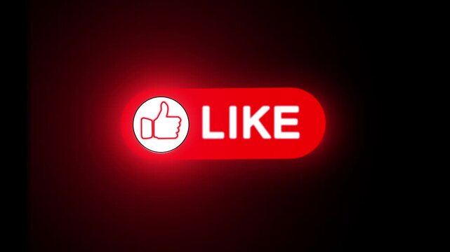 social media like button with text and icon animation video on black background