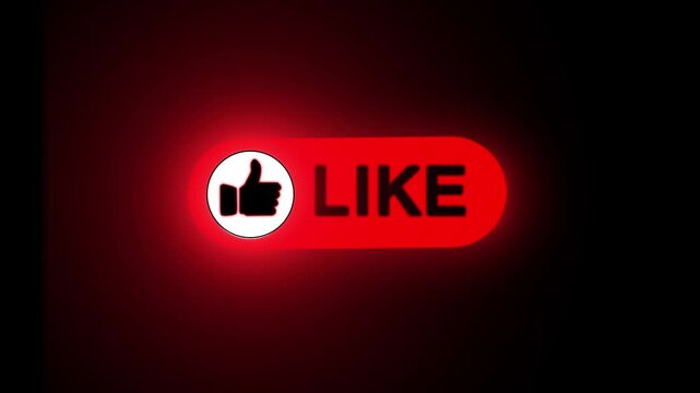 social media like button with text and icon animation video on black background