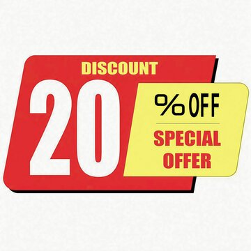 Bright red discount sale banner with 20 percent off special offer