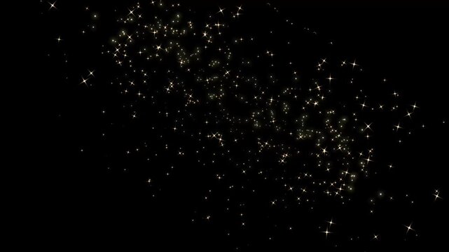 Magical gold sparkling stars and twinkling lights on dark background, abstract christmas lights border, creative starburst and visual ray texture, fairy magical glow with twinkling stardust trail