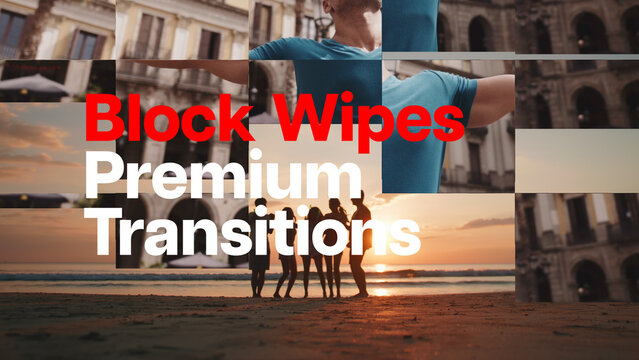 Premium Transitions Block Wipes &ndash; Dynamic Geometric Block Wipe Transitions, Modern Shape Reveals and Creative Motion Effects for Professional Video Editing
