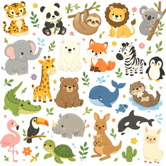 Fototapeta premium Seemless pattern of cute cartoon animals