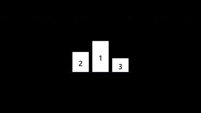 Minimalist animated podium reveal with ranking numbers appearing on black background.