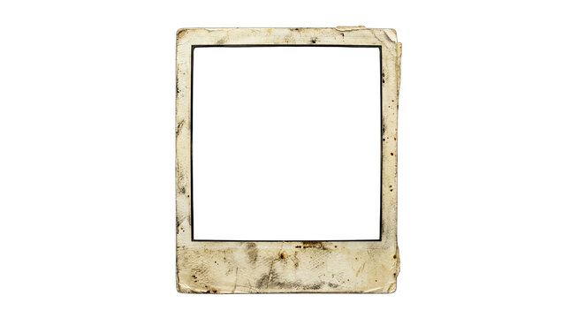 Vintage polaroid photo frame with weathered cream paper texture on transparent background for scrapbook layouts.