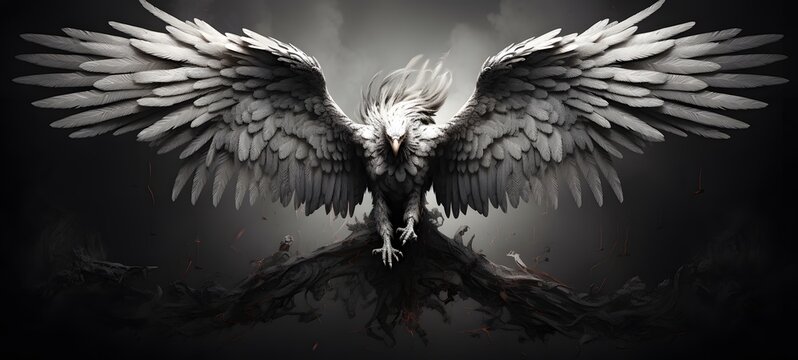 art of garuda phoenix a black and white high contrast full body ,generative AI