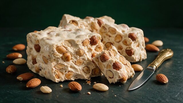 Italian Christmas torrone nougat with almonds artisanal confectionery display