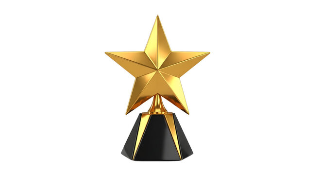Shiny golden star award trophy on a black base for achievement and success