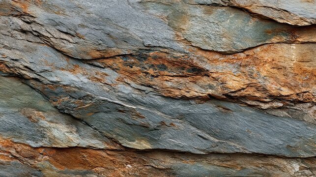 Detailed Close-Up of Textured Rocky Surface with Blue and Rust Colors Capturing Nature's Unique Geological Patterns