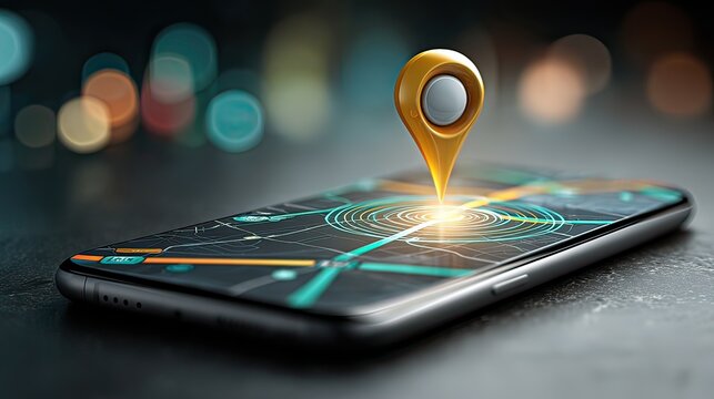 Smartphone with GPS Location Pin and Digital Map Interface for Navigation and Tracking in Urban Environment