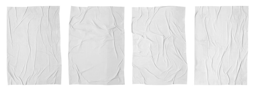 Blank white crumpled and creased paper poster texture isolated background