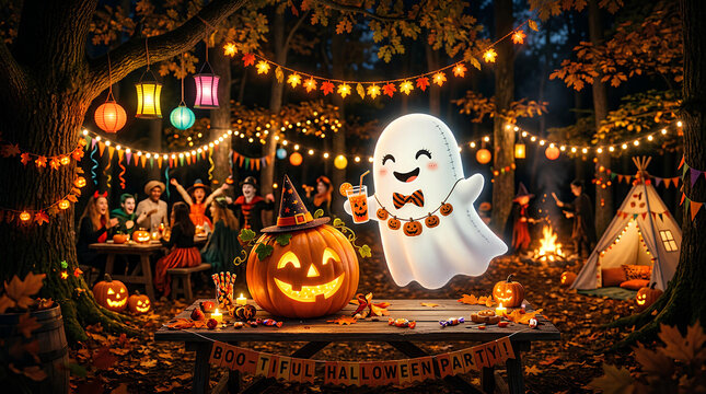 Forest Halloween dinner party hosted by a ghost.