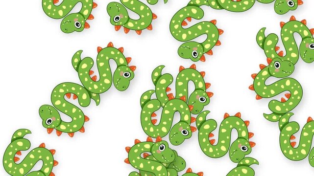Cartoon Green Dinosaur Objects Falling Against a Plain White Background