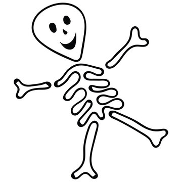Halloween funny skeleton clipart dancing character creepy illustration black and white holiday symbol