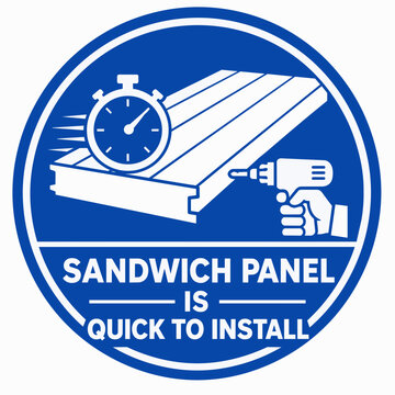 Sandwich Panel Installation Sign with Stopwatch and Hand Icon