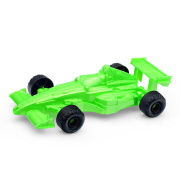 A green plastic toy car isolated on a white background.