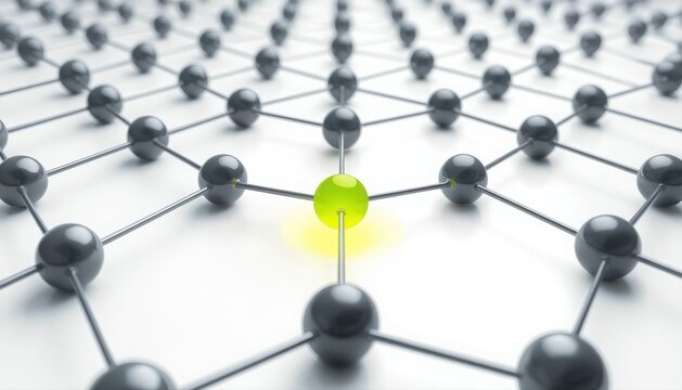 Abstract glowing lime green sphere in interconnected grid network with connection technology abstract structure communication connectivity innovation molecules particle futuristic internet