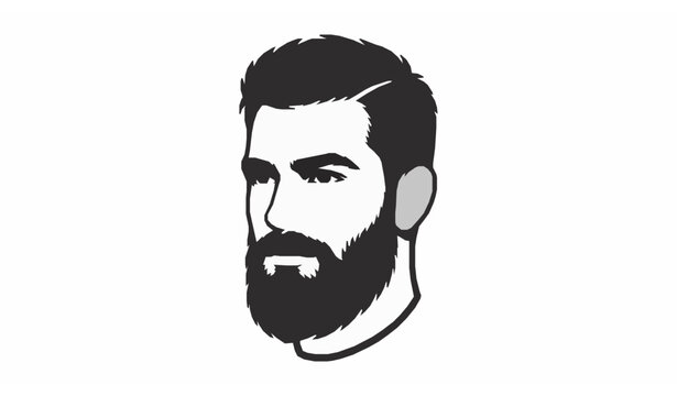Bearded Man Portrait Vector Silhouette with Distinctive Hairstyle in Black and White