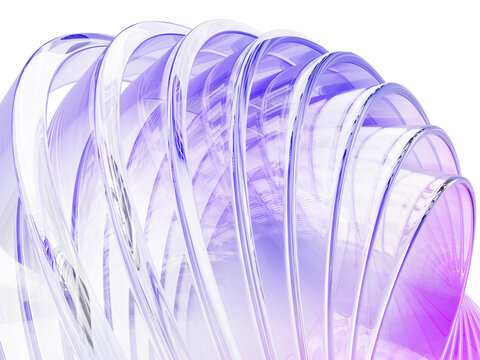 Abstract glass wave pattern - holographic transparent curved stripes on light blue 3d background. Gradient plastic shapes with layered effect. Minimalist graphic design wallpaper