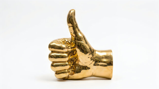 Shiny golden hand statue showing a thumbs up gesture illustration