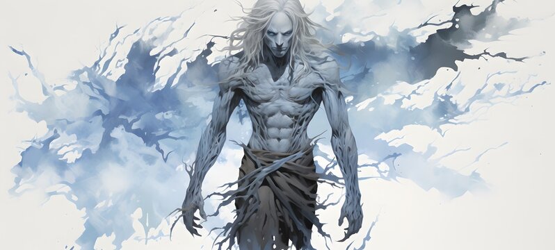 art of white walker ifrit a black and white high contrast full bod,generative AI