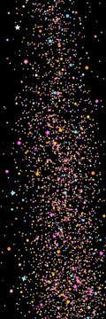 Falling glitter confetti explosion on black background, border, black background