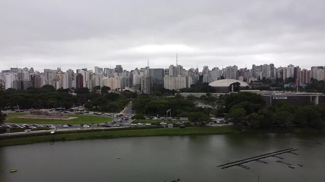 Drone footage Aerial view S&atilde;o Paulo view from Ibirapuera Park (Parque Ibirapuera) | Brasil