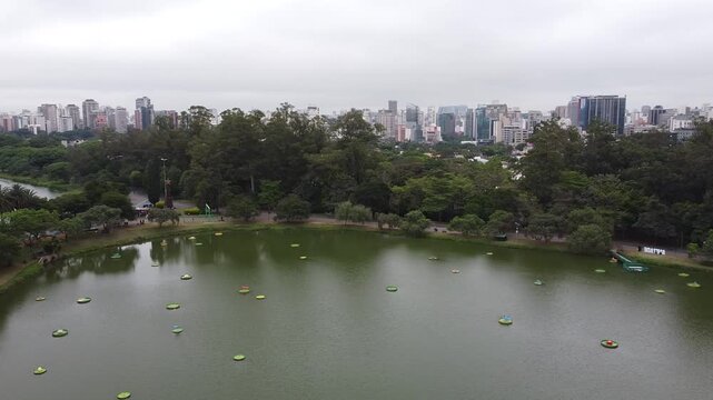 Drone footage Aerial view Ibirapuera Park (Parque Ibirapuera) in S&atilde;o Paulo | Brasil