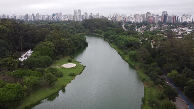Drone footage Aerial view Ibirapuera Park (Parque Ibirapuera) in S&atilde;o Paulo | Brasil