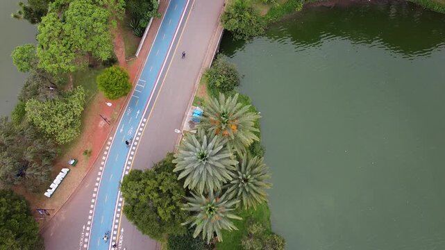 Drone footage Aerial view Ibirapuera Park (Parque Ibirapuera) in S&atilde;o Paulo | Brasil