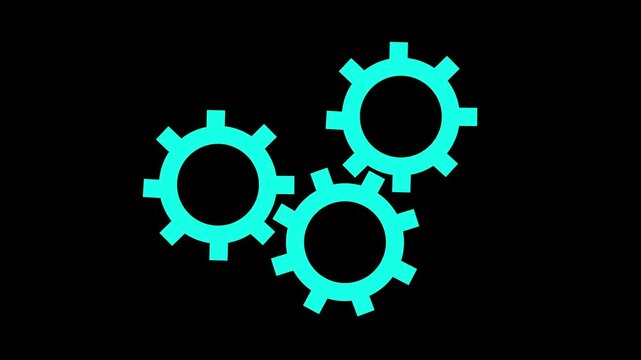 A graphical representation featuring black gear cogs against a pristine white backdrop.4k video three Inter locking gears on background.