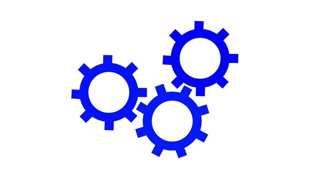 A graphical representation featuring black gear cogs against a pristine white backdrop.4k video three Inter locking gears on background.