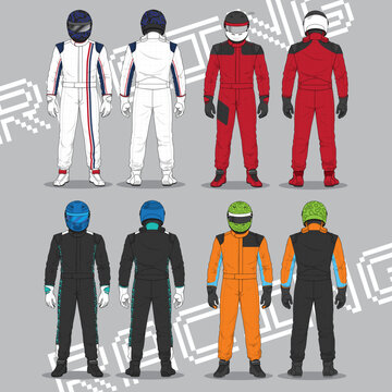 Racing Suit Front and Back Views Illustration Set