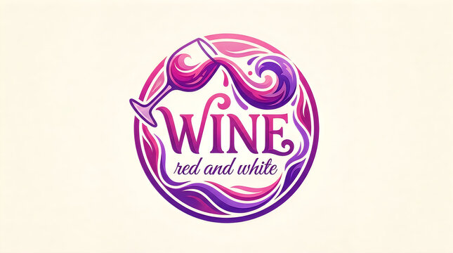 Wine logo design with glass and swirling liquid splash illustration