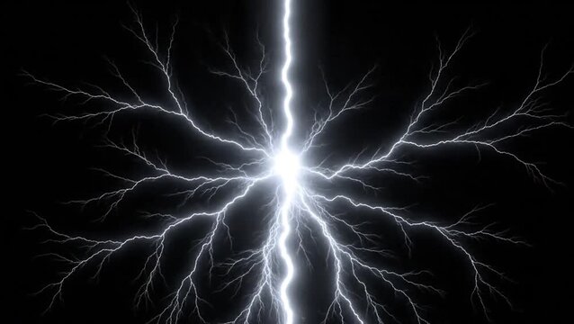 Bright electric lightning bolt discharge on a dark black background.