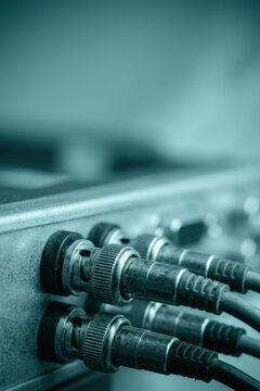 BNC connectors on a professional video equipment panel