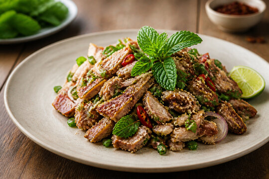 Thai larb roasted duck salad with mint and chili