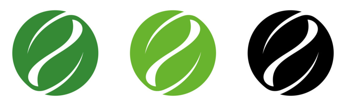 Three different colored leaf circle logos for various branding and nature-related designs.