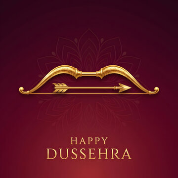 Golden bow and arrow illustration for Happy Dussehra festival greeting card design