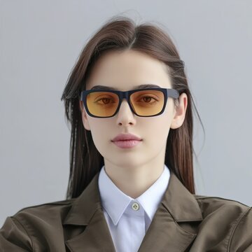 Young woman wearing stylish tinted glasses