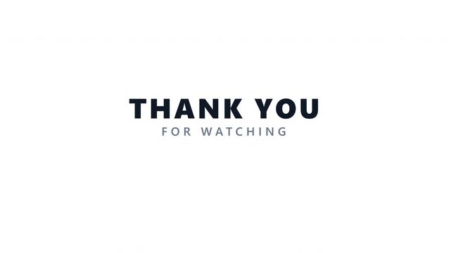 Clean thank you for watching outro animation with subscribe button on white background. Minimal typography motion graphic for creators, videos, tutorials, social media and digital content.
