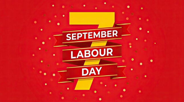 Labor day september 7th celebration graphic with bold red and yellow design elements