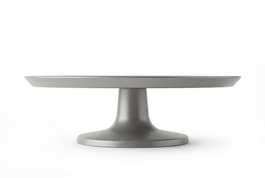 Empty Gray Pedestal For Dessert Presentation On White Background