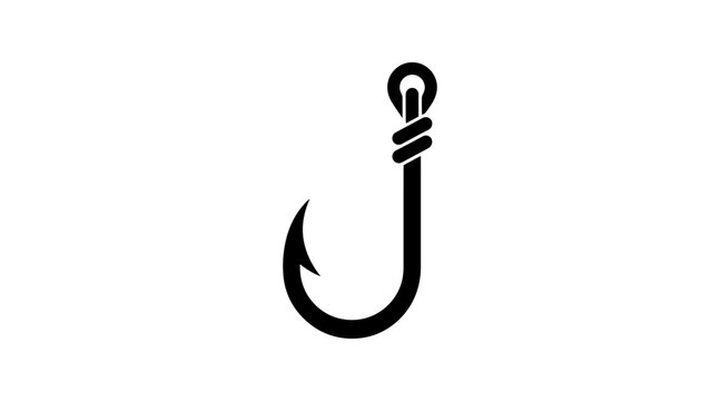 Simple black fishing hook icon or symbol, , representing angling, sport, and recreation